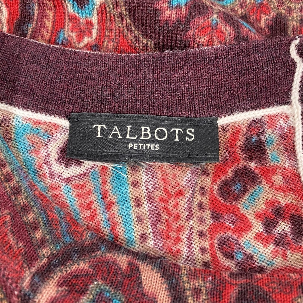 Talbots Sweater Womens Petite Red Paisley 100% Merino Wool LongSleeve Southwest - Picture 5 of 11